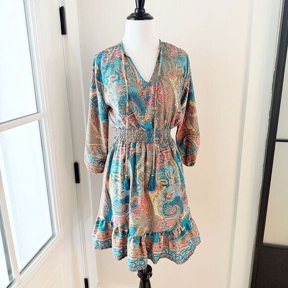 Paani Anthropologie Block Print Short Swing Mini Dress Size Small 2 4 - Picture 1 of 12